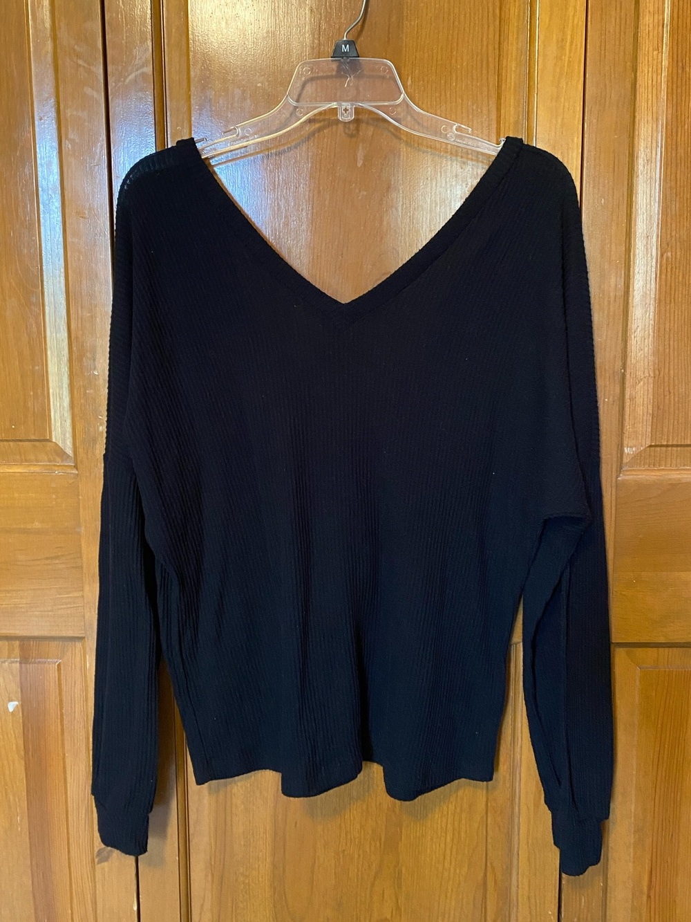 Black Ribbed V Back Oversized Knit Long Sleeve Top